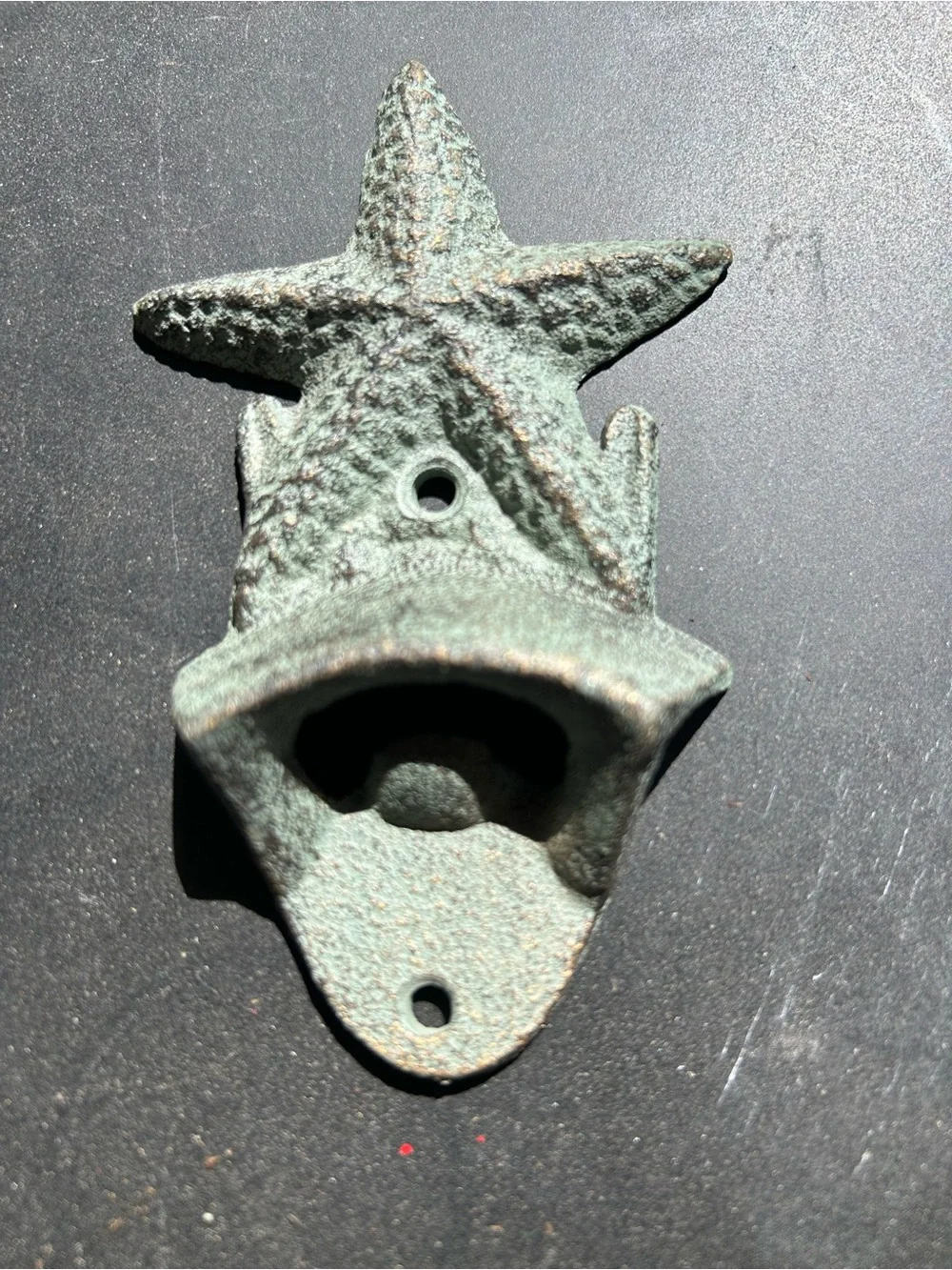 VTG Cast Iron Rustic Starfish Wall-Mount Bottle Opener - Green Patina-1 Starfish